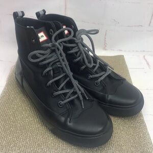 HUNTER: Black High-Top Lace-Up Sneaker Rain boots sz8
